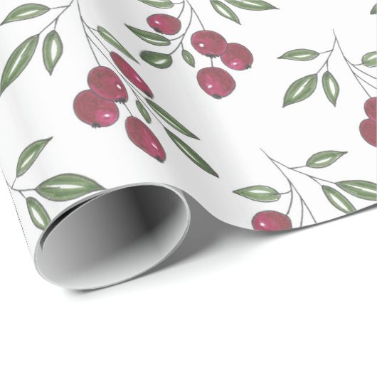 Burgundy Red Berries Pattern Cadeaupapier (Rol Hoek)