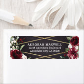 Burgundy Red Black en Gold Floral Elegant Adres Etiket (Insitu)