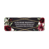 Burgundy Red Black en Gold Floral Elegant Adres Etiket (Voorkant)