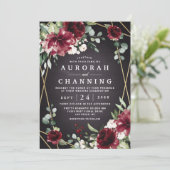 Burgundy Red Black en Gold Floral Elegant Wedding Kaart (Staand voorkant)
