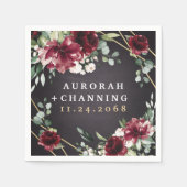 Burgundy Red Black en Gold Floral Elegant Wedding Servet (Voorkant)