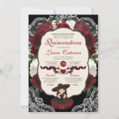 Burgundy Red Black Floral Elegant Charro Quince Kaart (Voorkant)