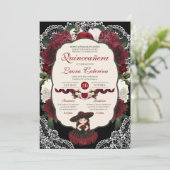 Burgundy Red Black Floral Elegant Charro Quince Kaart (Staand voorkant)
