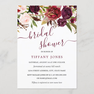Burgundy Red Bloom Bridal Shower Kaart