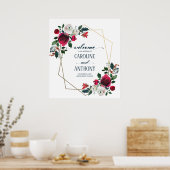 Burgundy Red Bloom Gold Lijst Weddenschap Welkomst Poster (Keuken)