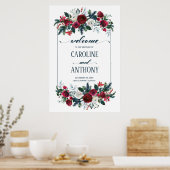 Burgundy Red Bloom Weddenschap Welkomstteken Poster (Keuken)