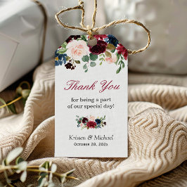 Burgundy Red Blue Floral bruiloft Favor Cadeaulabel