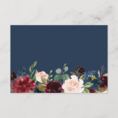 Burgundy Red Blue Floral Weddenschap Details Informatiekaartje (Achterkant)