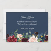 Burgundy Red Blue Floral zal je mijn Bridesmaid zi Kaart (Achterkant)