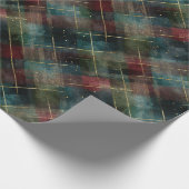 Burgundy Red Blue Green Gold Plaid Christmas Cadeaupapier (Hoek)