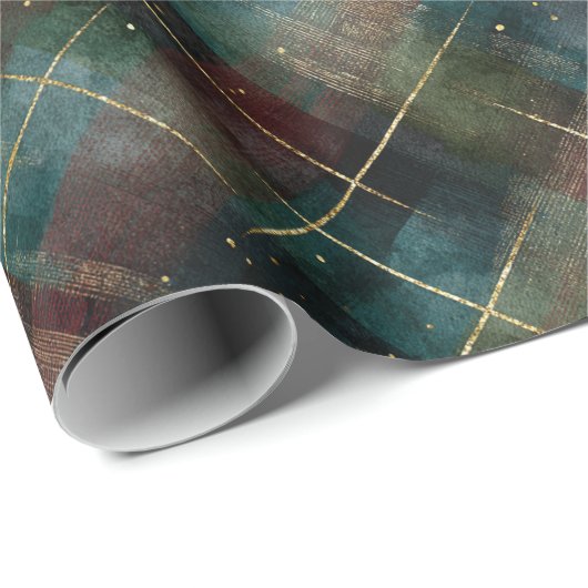 Burgundy Red Blue Green Gold Plaid Christmas Cadeaupapier (Rol Hoek)