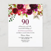 Burgundy Red Blush 90th Birthday Budget Invitation (Voorkant)