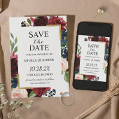 Burgundy Red Blush Blue Floral Modern Glam Wedding Save The Date
