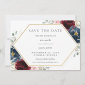 Burgundy Red Blush Blue Floral Wedding Save The Date (Voorkant)