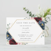 Burgundy Red Blush Blue Floral Wedding Save The Date (Staand voorkant)