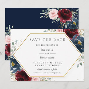 Burgundy Red Blush Blue Floral Wedding Save The Date