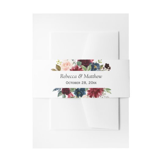 Burgundy Red Blush Blue Floral Wedding Uitnodigingen Wikkel (Voorkant Voorbeeld)