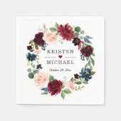 Burgundy Red Blush Blue Floral Wreath Weddenschap Servet (Voorkant)