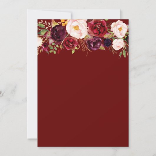 Burgundy red blush bridal douche-uitnodiging kaart (Achterkant)