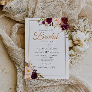 Burgundy red blush bridal douche-uitnodiging kaart