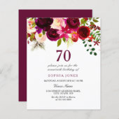 Burgundy Red Blush Budget 70th Birthday Invitation (Voorkant / Achterkant)