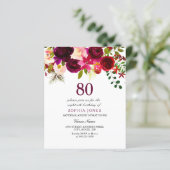 Burgundy Red Blush Budget 80th Birthday Uitnodigin (Staand voorkant)