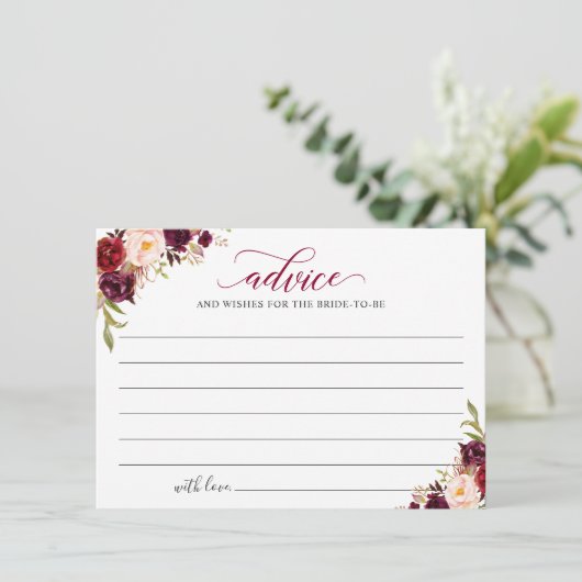 Burgundy Red Blush Floral Advice en Wishes Kaart (Staand voorkant)