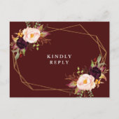 Burgundy red & blush floral bruiloft RSVP Briefkaart (Voorkant)
