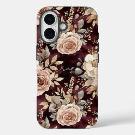 Burgundy Red Blush Floral iPhone 16 Hoesje