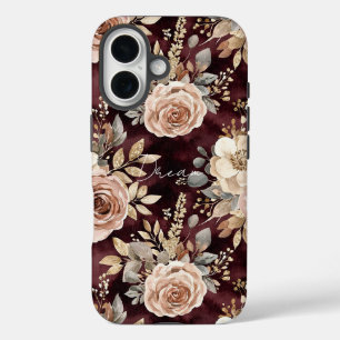 Burgundy Red Blush Floral iPhone 16 Hoesje