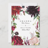  Burgundy Red Blush Floral Elegant Classic Wedding Kaart (Achterkant)