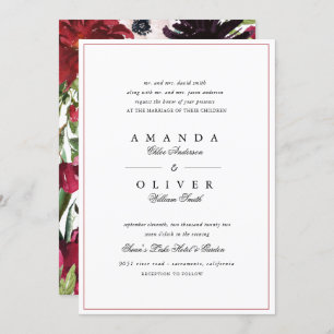  Burgundy Red Blush Floral Elegant Classic Wedding Kaart