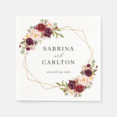 Burgundy Red Blush Floral Geometric Wedding Servet (Voorkant)