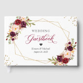 Burgundy Red Blush Floral Gold Geometric Weddensch Gastenboek (Voorkant)