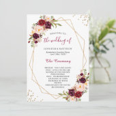 Burgundy Red Blush Floral Gold Geometric Weddensch Programmakaart (Staand voorkant)