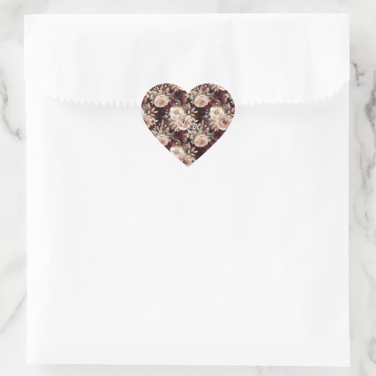Burgundy Red Blush Floral Hart Sticker (Tas)