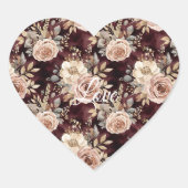 Burgundy Red Blush Floral Hart Sticker (Voorkant)