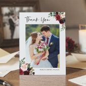 Burgundy Red Blush Floral Modern Wedding 2 Foto Bedankkaart