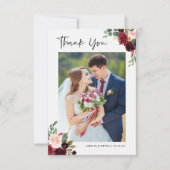 Burgundy Red Blush Floral Modern Wedding 2 Foto Bedankkaart (Voorkant)