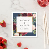 Burgundy Red Blush Floral Navy Blue Wedding Servet (Insitu)