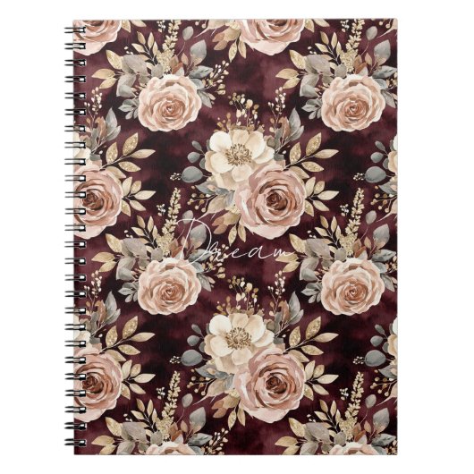 Burgundy Red Blush Floral Notitieboek (Voorkant)