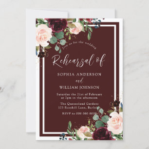 Burgundy Red & Blush Floral repesal Dinner Kaart