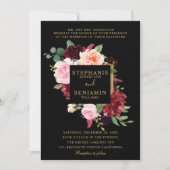 Burgundy Red Blush Floral Rustic Boho Wedding Kaart (Voorkant)