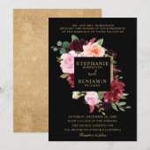Burgundy Red Blush Floral Rustic Boho Wedding Kaart (Voorkant / Achterkant)