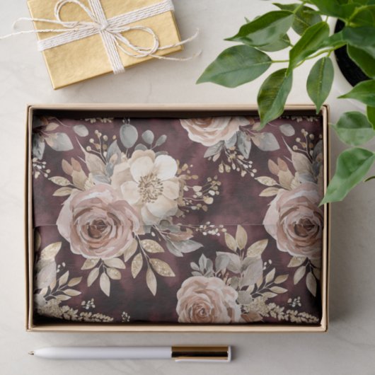Burgundy Red Blush Floral Tissuepapier (Geschenk)