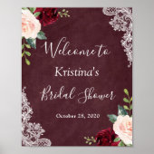 Burgundy Red Blush Floral Vrijgezellenfeest Sign. Poster (Voorkant)