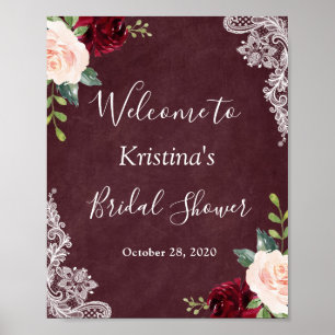 Burgundy Red Blush Floral Vrijgezellenfeest Sign. Poster