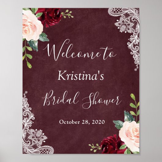 Burgundy Red Blush Floral Vrijgezellenfeest Sign. Poster (Voorkant)