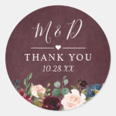 Burgundy Red Blush Floral Weddenschap Bedankt Ronde Sticker (Voorkant)