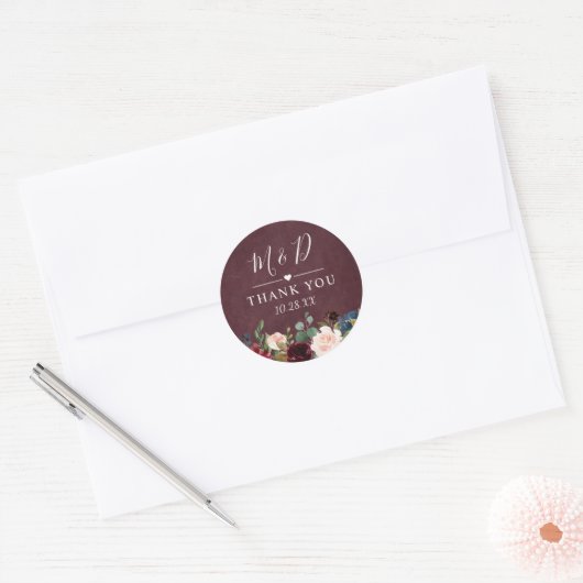 Burgundy Red Blush Floral Weddenschap Bedankt Ronde Sticker (Envelop)